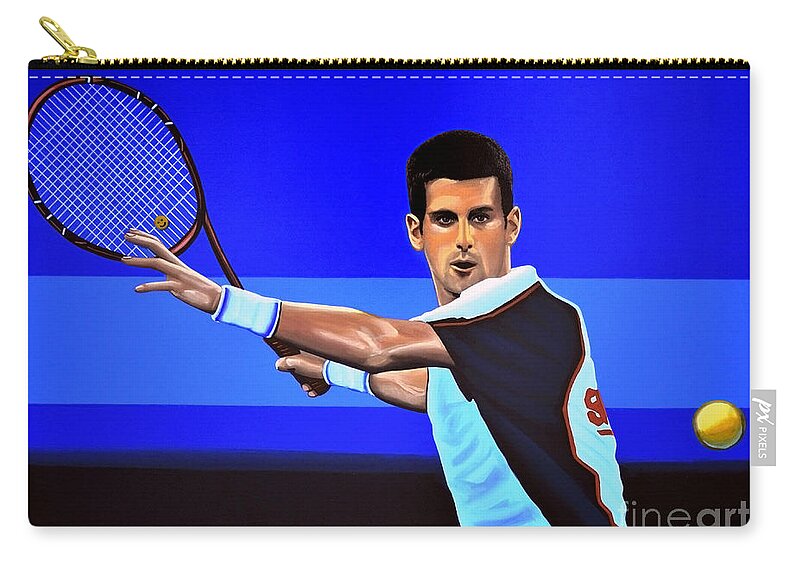 Novak Djokovic Zip Pouch featuring the painting Novak Djokovic by Paul Meijering