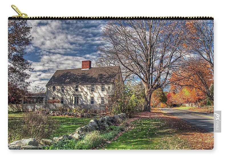 First Period Colonial National Register Historic Places Foliage New England Parker Woodbridge Zip Pouch featuring the photograph Noyes House in Autumn by Wayne Marshall Chase