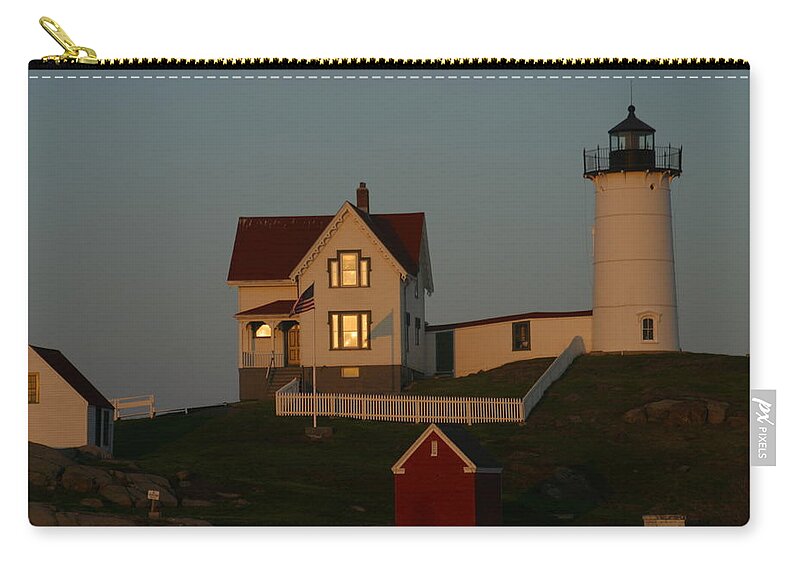 Nubble Light Zip Pouch featuring the painting Nubble Light at sunset by Imagery-at- Work