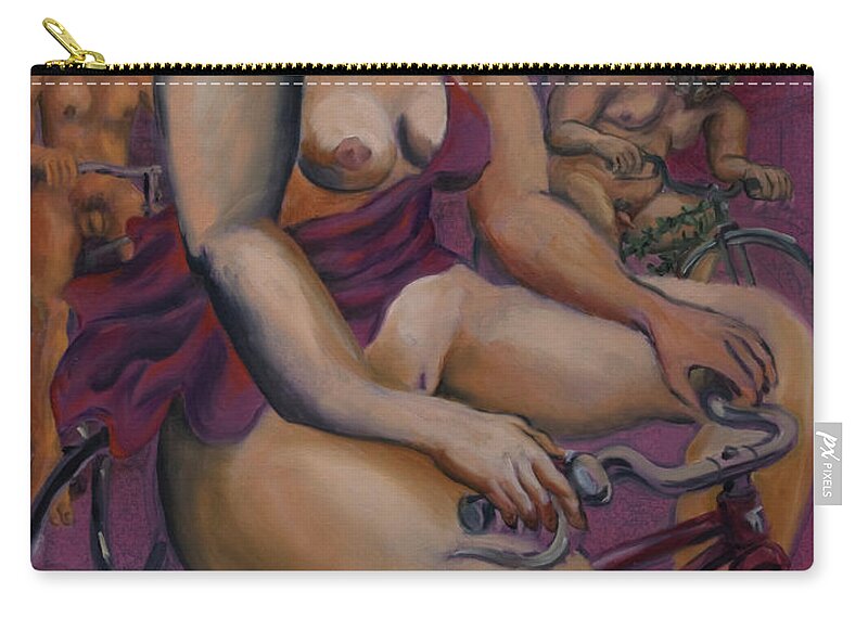 Nudes Zip Pouch featuring the painting Nude cyclists with Carracchi Bacchus by Peregrine Roskilly