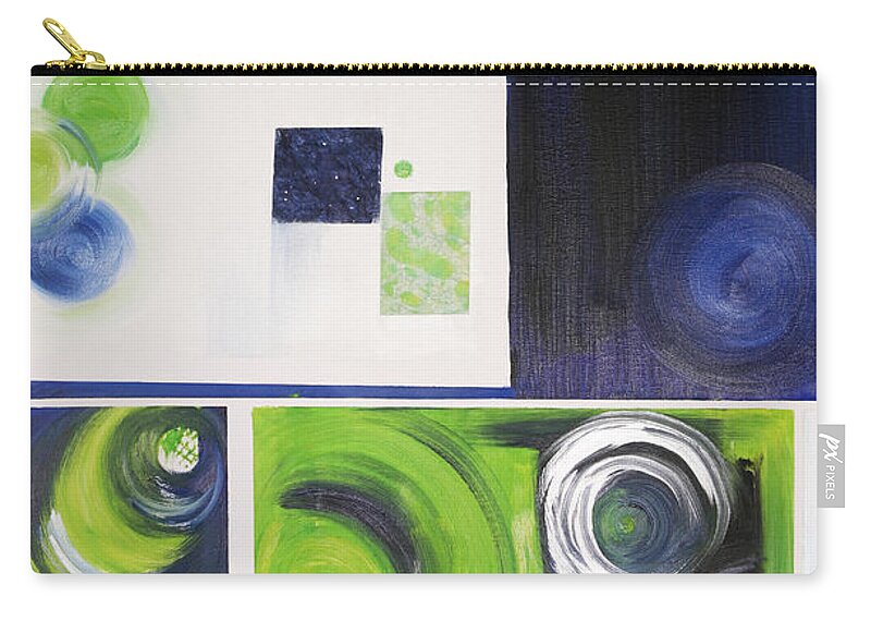 Seattle Seahawks #12 Number Twelve Lime Royal Chartreuse Navy Silver Abstract Zip Pouch featuring the painting Number 12 by Brenda Salamone