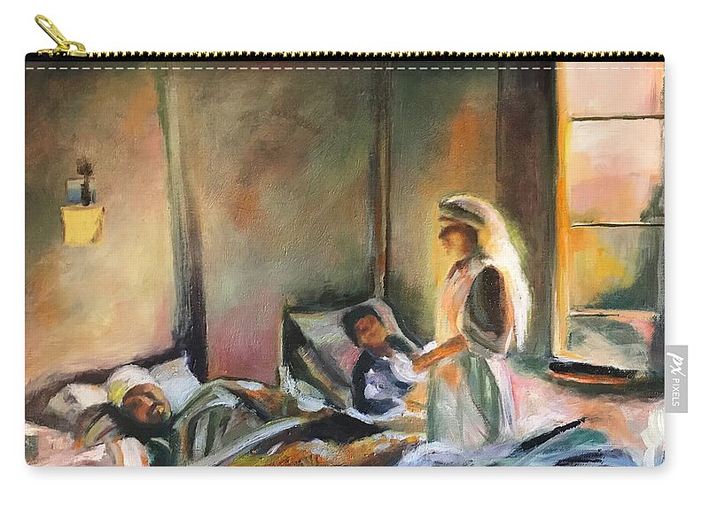 The Artist Josef Zip Pouch featuring the painting Nurses are Heroes to Heroes by the Artist Josef