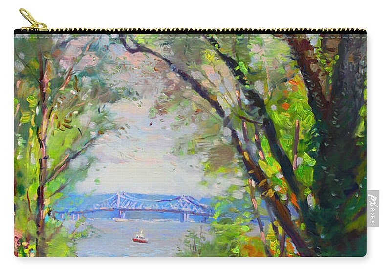 Nyack Park Zip Pouch featuring the painting Nyack Park a Beautiful Day for a Walk by Ylli Haruni