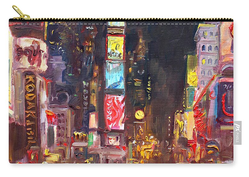 New York City Zip Pouch featuring the painting NYC Times Square by Ylli Haruni