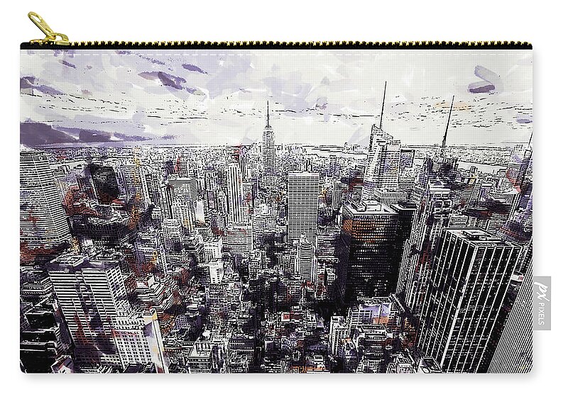 Nyc View From Rockefeller Center Zip Pouch featuring the painting NYC view from Rockefeller Center by Dean Wittle