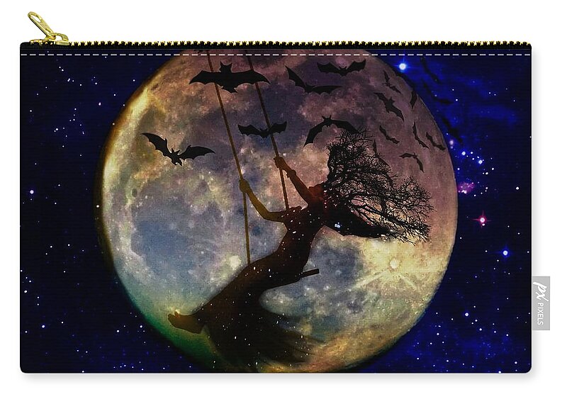 Moon Zip Pouch featuring the digital art Halloween night by Lilia S
