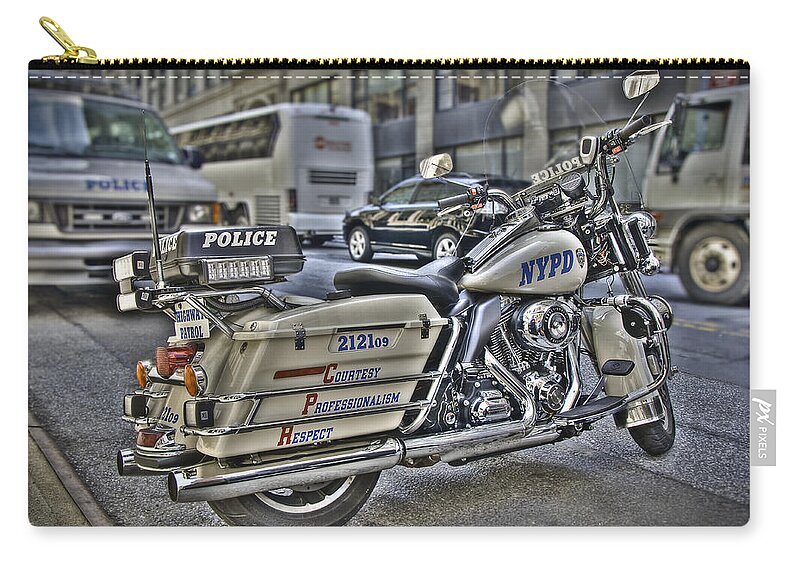 Davidson Zip Pouch featuring the photograph NYPD Highway Patrol by Andreas Freund