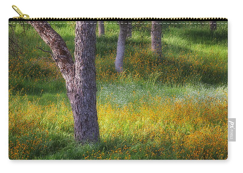 Sierra Zip Pouch featuring the photograph Oak and Wildflowers 2 by Anthony Michael Bonafede