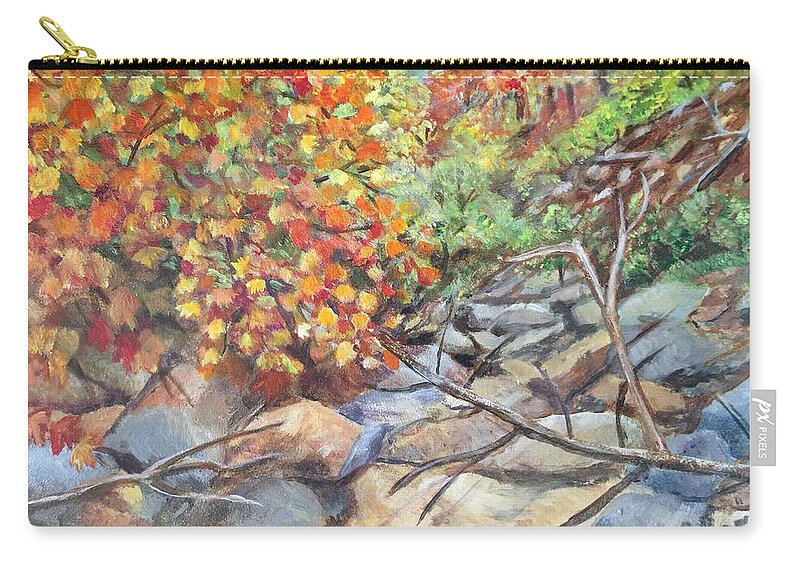 Fall Is In The Canyon With Its Purples Zip Pouch featuring the painting Oak Creek Canyon by Charme Curtin