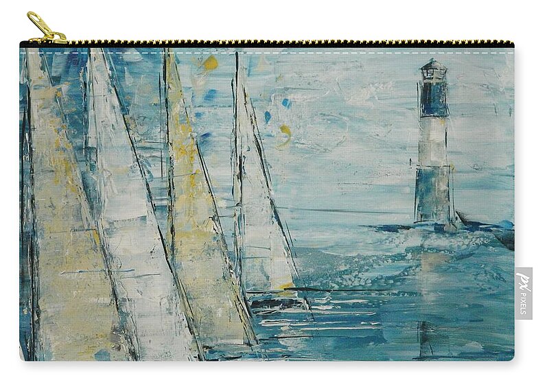 Oak Island Zip Pouch featuring the painting Oak Island Sail by Dan Campbell