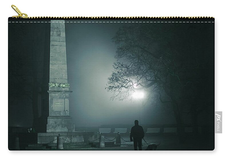 Jenny Rainbow Fine Art Photography Zip Pouch featuring the photograph Obelisk. Misty Nights in Brno by Jenny Rainbow