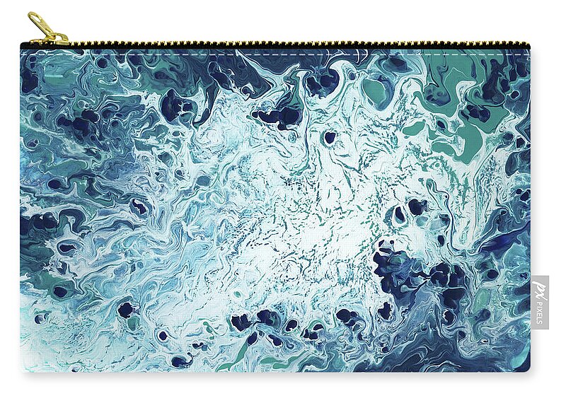 Blue Zip Pouch featuring the mixed media Ocean- Abstract Art by Linda Woods by Linda Woods