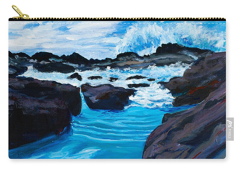 Seascape Zip Pouch featuring the painting Ocean Flow 16 x 20 by Santana Star