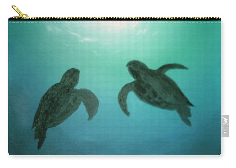  Turtles Acending Into The Surface Light From The Ocean Deep. Zip Pouch featuring the painting Ocean Light by Jim Saltis