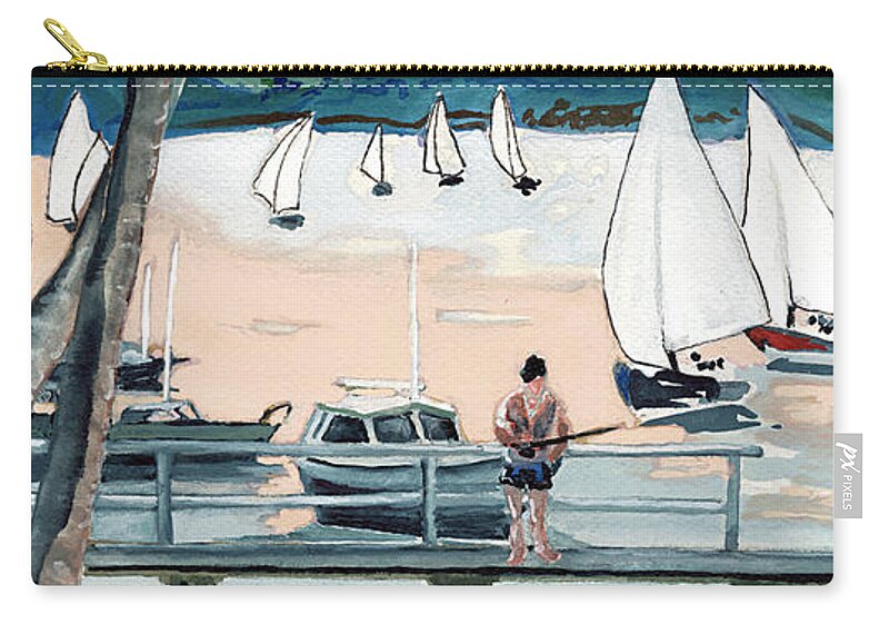 Seascape River Estuary Yachting Fishing Noosa Australia Sunshine Coast Sunset Subtropical Zip Pouch featuring the painting October Evening, Noosa River by Joan Cordell