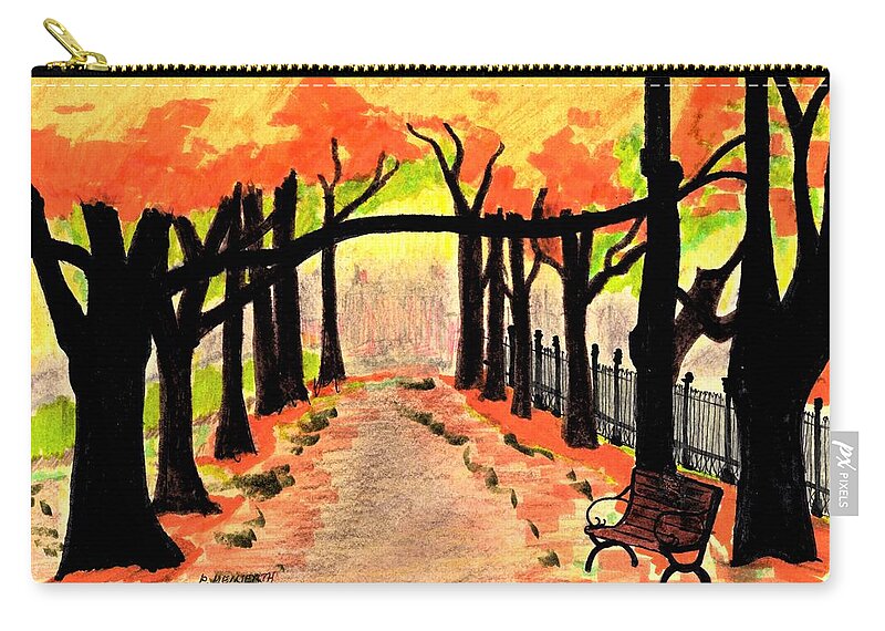 Paul Meinerth Artist Zip Pouch featuring the drawing October- Salem Common by Paul Meinerth