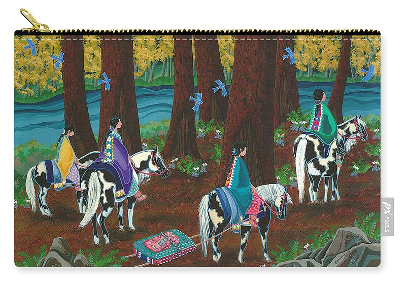 America Zip Pouch featuring the painting Off to Visit Auntie by Chholing Taha