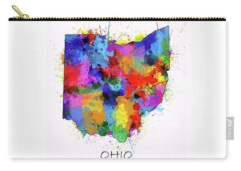 Ohio Zip Pouch featuring the digital art Ohio Map Color Splatter by Bekim M