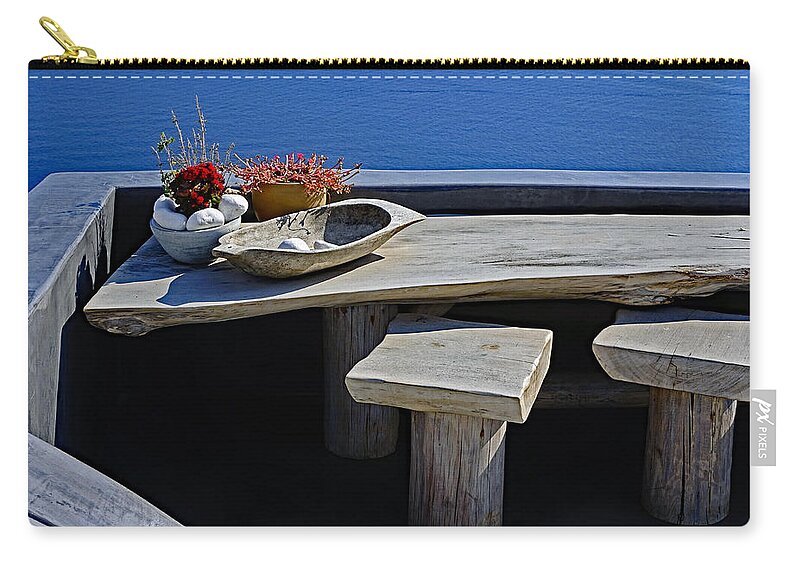 Mediterranean Zip Pouch featuring the photograph Oia Still Life On The Greek Island Of Thira by Rick Rosenshein