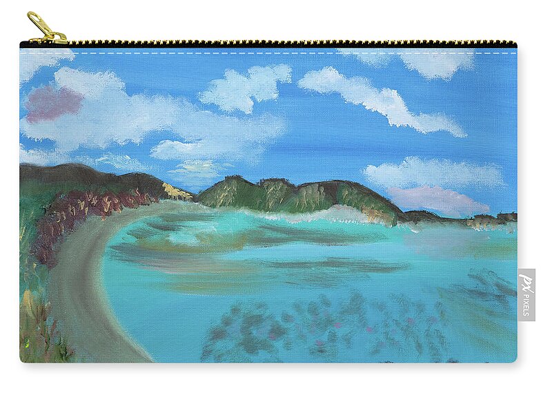 Okinowa Beach Zip Pouch featuring the painting Okinowa Beach Reflections by Meryl Goudey