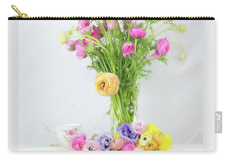 Ranunculus Zip Pouch featuring the photograph Old and New Ranunculus by Susan Gary