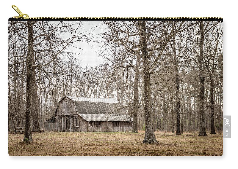 Old Barn Zip Pouch featuring the photograph Old Barn in the Woods by Cynthia Wolfe