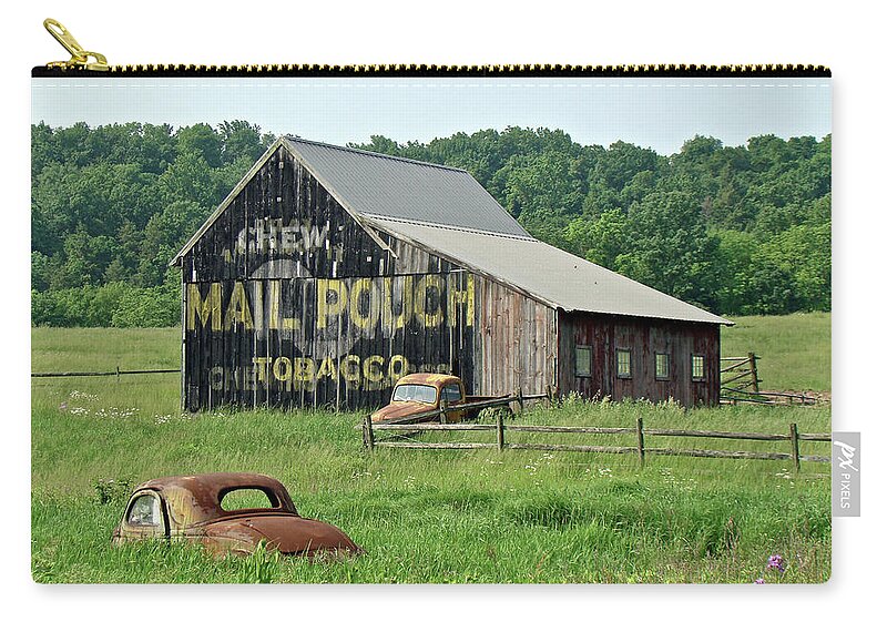 Old Zip Pouch featuring the photograph Old Barn Mail Pouch Tobacco Advertising by Carol Senske
