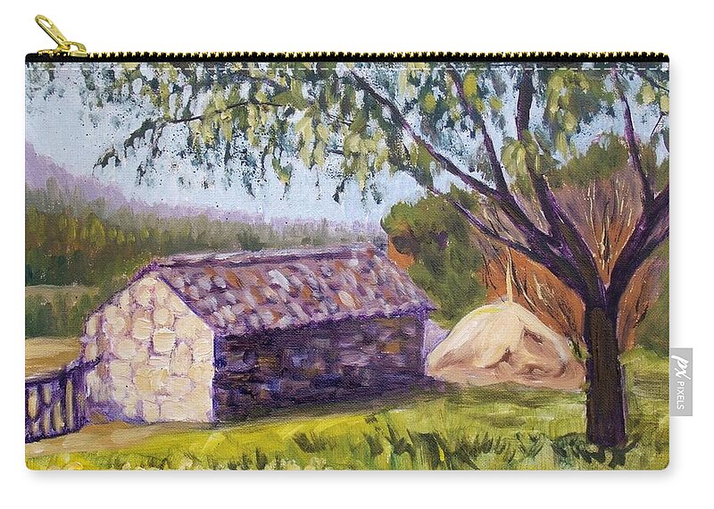Old Zip Pouch featuring the painting Old barn near Pedraza by Elena Sokolova
