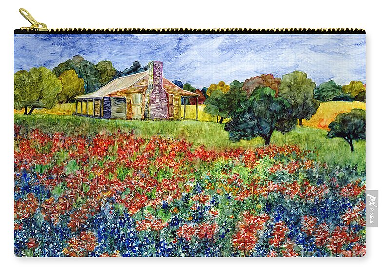 Bluebonnet Zip Pouch featuring the painting Old Baylor Park by Hailey E Herrera