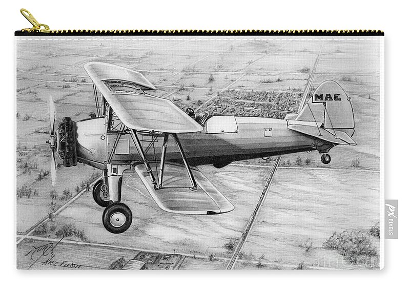 Pencil Zip Pouch featuring the drawing Old Bi Plane by Murphy Elliott