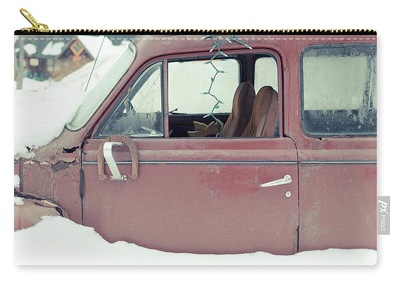 Vermont Zip Pouch featuring the photograph Old Car Buried in the Snow Woodstock Vermont by Edward Fielding