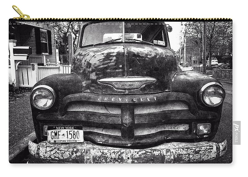 B&w Zip Pouch featuring the photograph Old Chevy 2 by Frank Winters