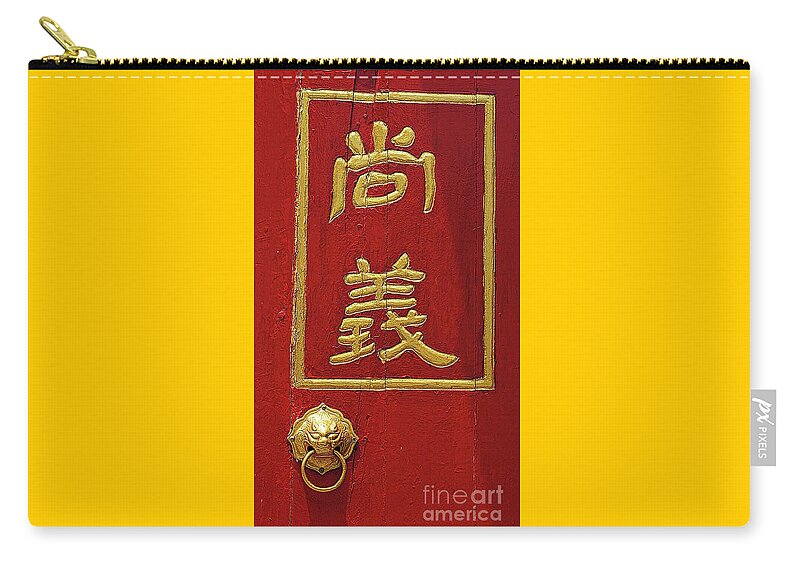 Chinese Zip Pouch featuring the digital art Old Chinese Temple Buddhist Door by Ian Gledhill