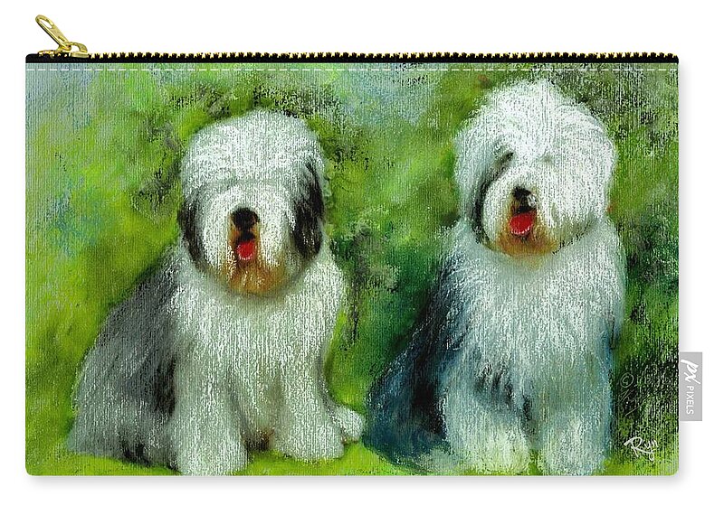 Old English Sheepdog Zip Pouch featuring the painting Old English Sheepdog by Ryn Shell