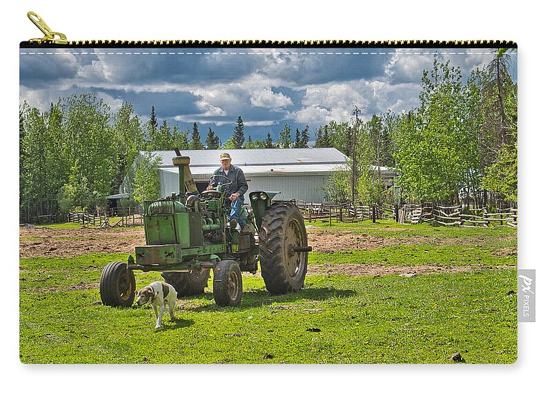Tractor Zip Pouch featuring the photograph Old Farmer Old Tractor Old Dog by Cathy Mahnke