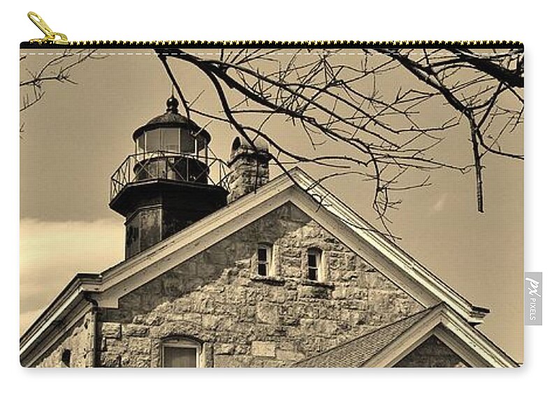 Architecture Zip Pouch featuring the photograph Old Field Light House N Y Sepia by Rob Hans