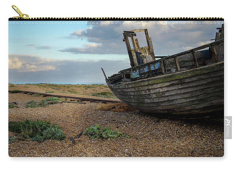Sea Zip Pouch featuring the photograph Old Fishing Boat, Dungeness by Perry Rodriguez