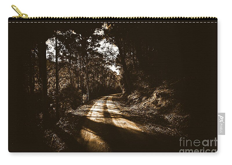 Creepy Zip Pouch featuring the photograph Old forest road by Jorgo Photography