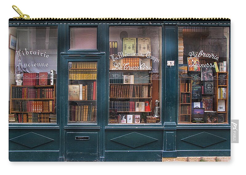 Book Zip Pouch featuring the photograph Old French Bookshop by Dave Mills