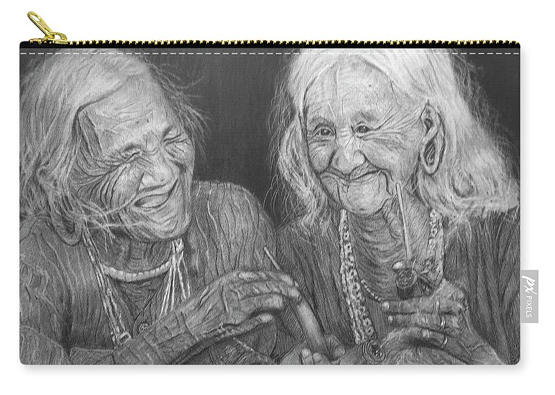 Women Zip Pouch featuring the drawing Old Friends, Smokin' and Jokin' 2 by Quwatha Valentine
