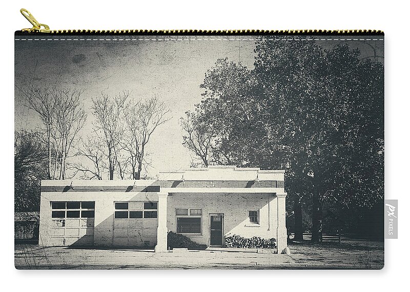 Old Building Zip Pouch featuring the photograph Old Gas Station on Highway 81 by Toni Hopper