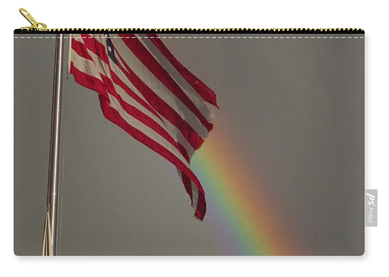 Old Glory Zip Pouch featuring the photograph Old Glory and Rainbow by Bill Tomsa