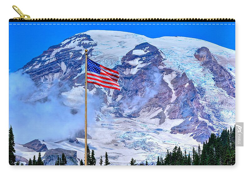 Mt. Rainier National Park Zip Pouch featuring the photograph Old Glory at Mt. Rainier by Don Mercer