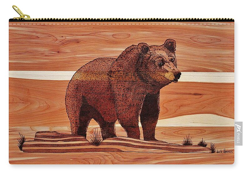 Wildlife Scene Zip Pouch featuring the pyrography Old Griz by Jack Harries