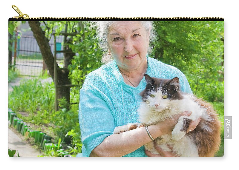 People Zip Pouch featuring the photograph Old lady with cat by Irina Afonskaya