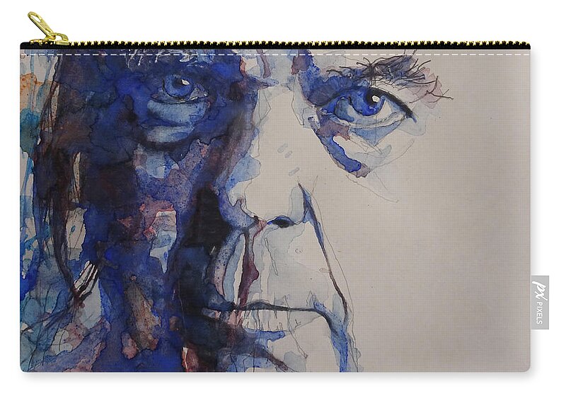 Neil Young Zip Pouch featuring the painting Old Man - Neil Young by Paul Lovering
