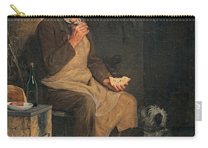 Albert Anker Zip Pouch featuring the painting Old Man taking a Rest. Gyp by Albert Anker
