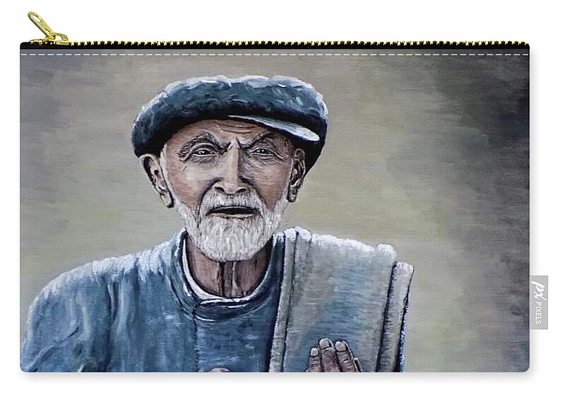 Old Man Zip Pouch featuring the painting Old Man with His Stones by Judy Kirouac