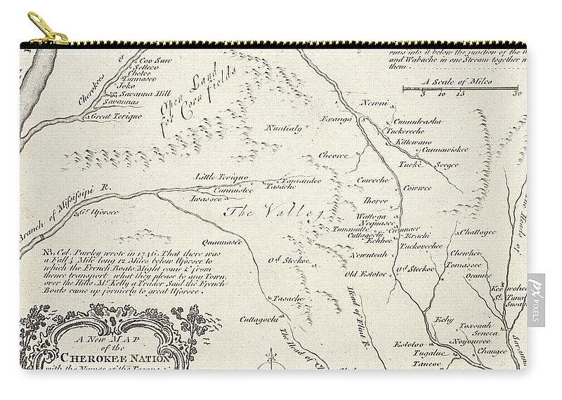 America Zip Pouch featuring the drawing Old map of the Cherokee Nation by Roy Pedersen