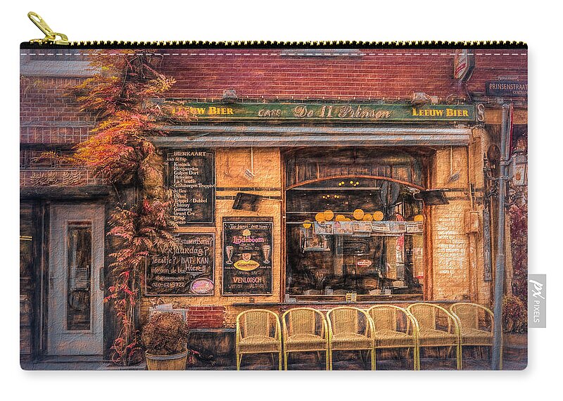 Garden Zip Pouch featuring the photograph Old Painting of a Little Pub Downtown Amsterdam by Debra and Dave Vanderlaan